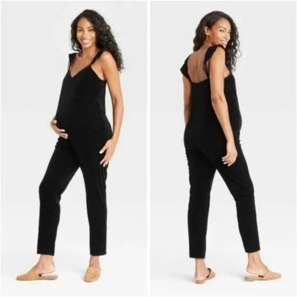 The Nines by HATCH Pants - NEW The Nines Hatch Maternity Jumpsuit Romper Black Velvet Velour Small Target
